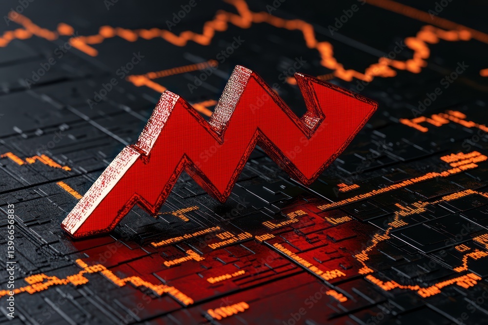 Financial Crisis: Red Arrow on Graph Showing Market Crash & Recession