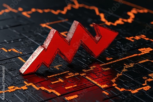 Obraz na płótnie Financial Crisis: Red Arrow on Graph Showing Market Crash & Recession w salonie