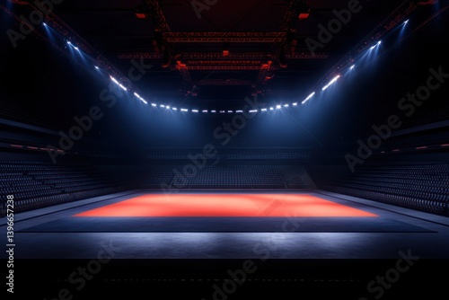 Obraz na płótnie Empty MMA Arena with Complete Stands Under Lighting viewed from the Side w salonie