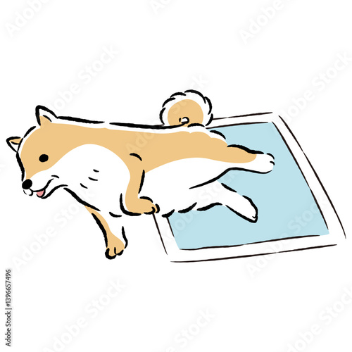 ペットシーツとシニア犬の手描きイラスト