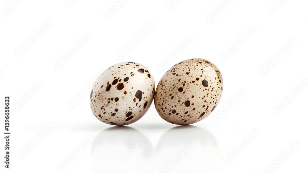 Obraz premium Realistic Photographs of Two Quail Eggs on White Background