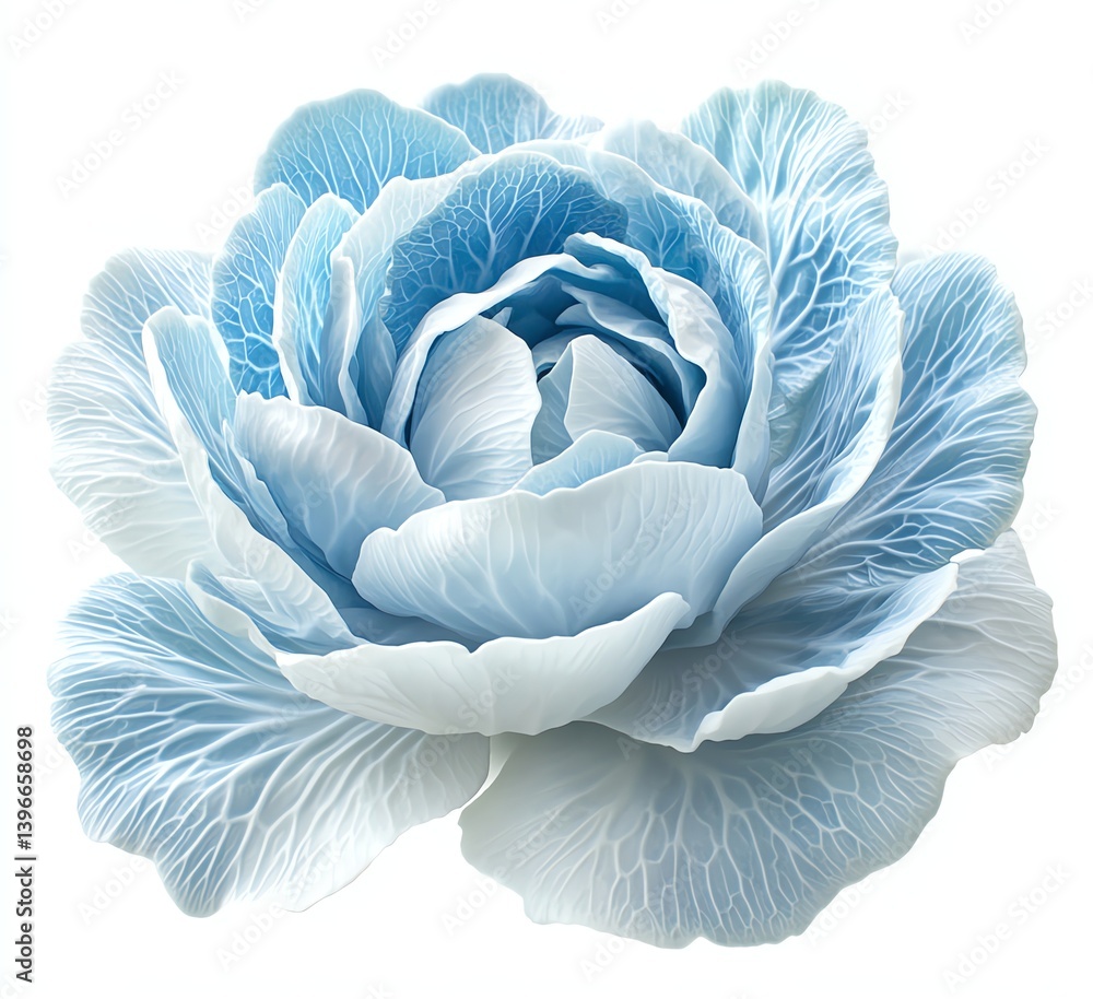 Obraz premium Isolated Cabbage Flower in Light Blue and White Hues on White