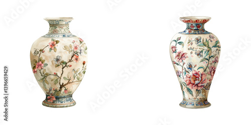 chinese porselain vase watercolor vector illustration