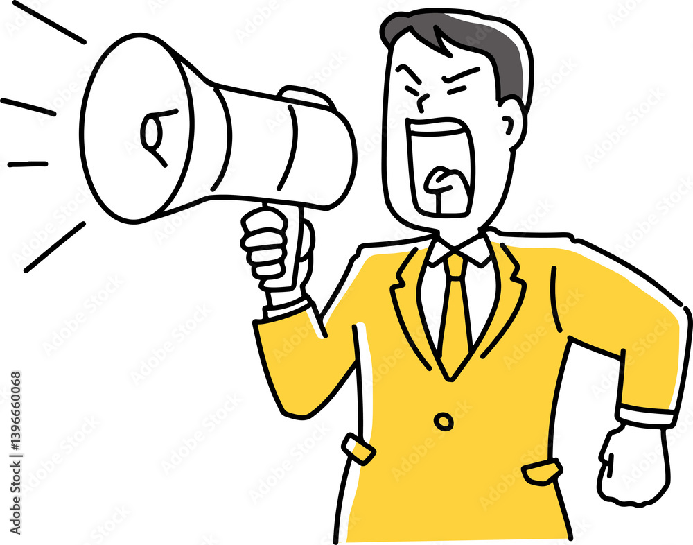 Fototapeta premium 拡声器で訴える男性社員