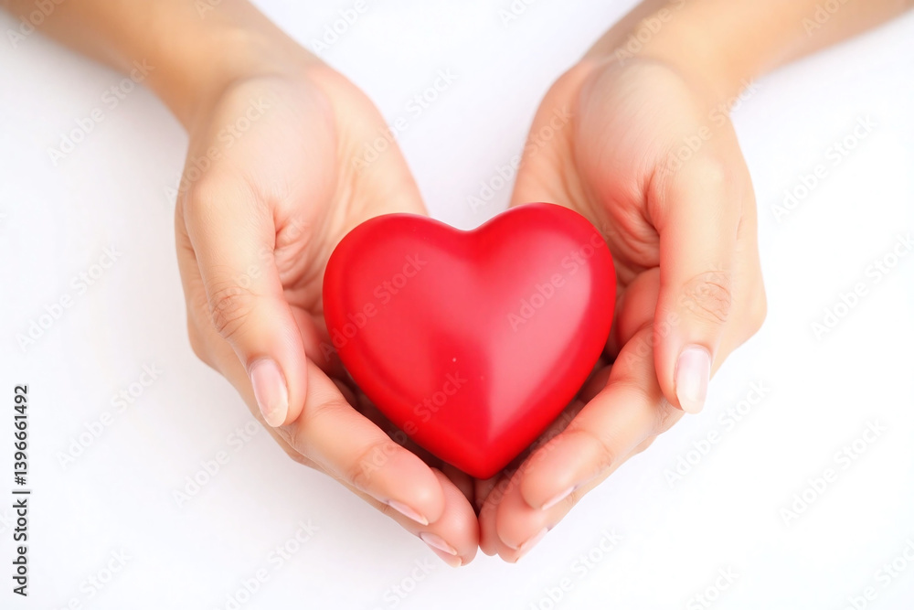 Fototapeta premium two hands holding a red heart on a white background