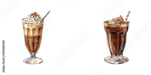 chocolate milkshake watercolor vector illustration