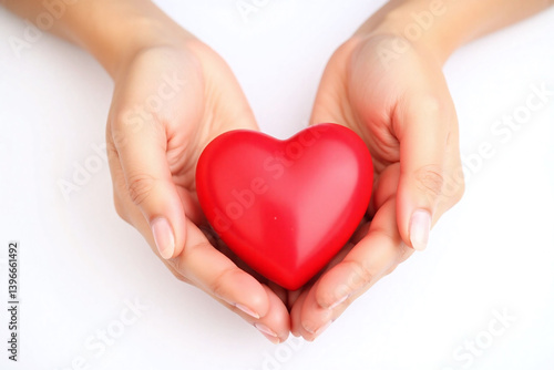 two hands holding a red heart on a white background