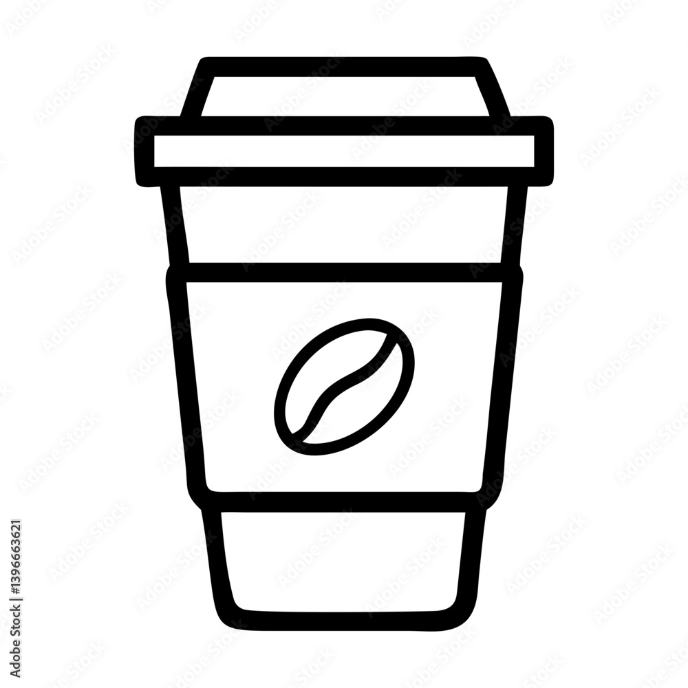 Black outline of a disposable coffee cup with a coffee bean symbol Black outline of a disposable coffee cup with a coffee bean symbol