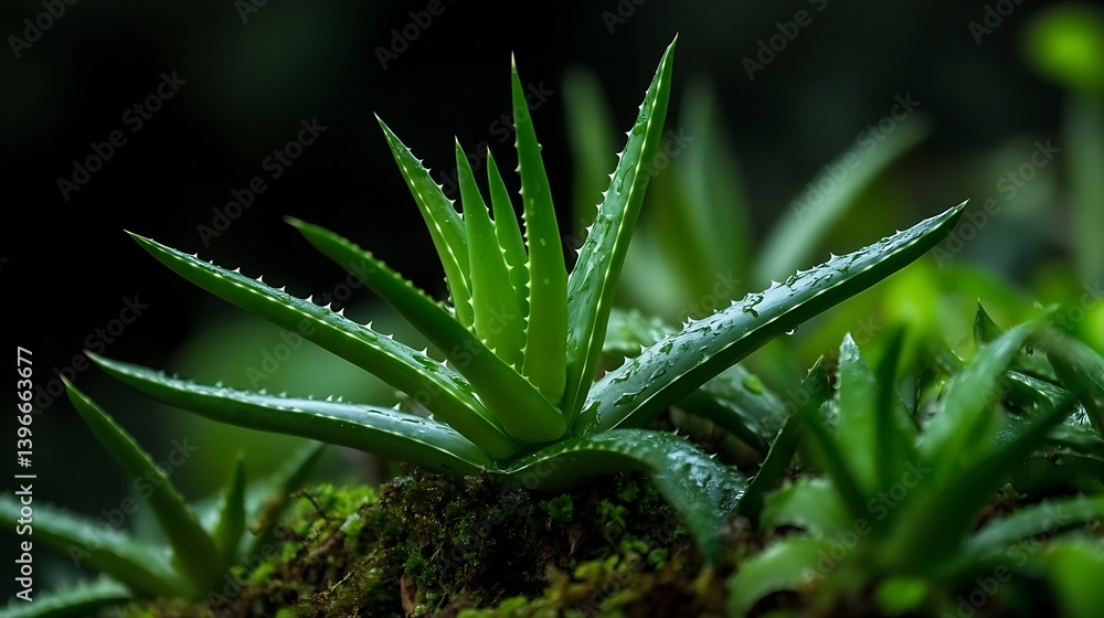 Lush Aloe Vera Plants in Tropical Garden. Lush Aloe Vera Plants in Tropical Garden.