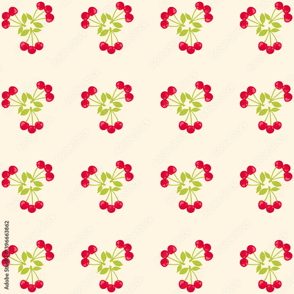 Seamless pattern with hand drawn cherry fruit. Background for textile, wrapping paper, fashion, vector, illustration Seamless pattern with hand drawn cherry fruit. Background for textile, wrapping paper, fashion, vector, illustration