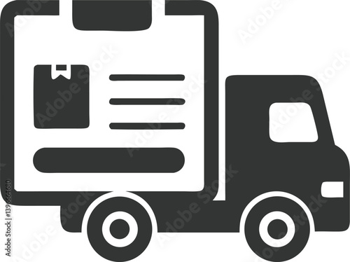 Delivery Truck Icon Silhouette with Package Manifest, Transport Design Symbol