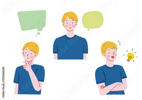 白人男性の表情イラストセット