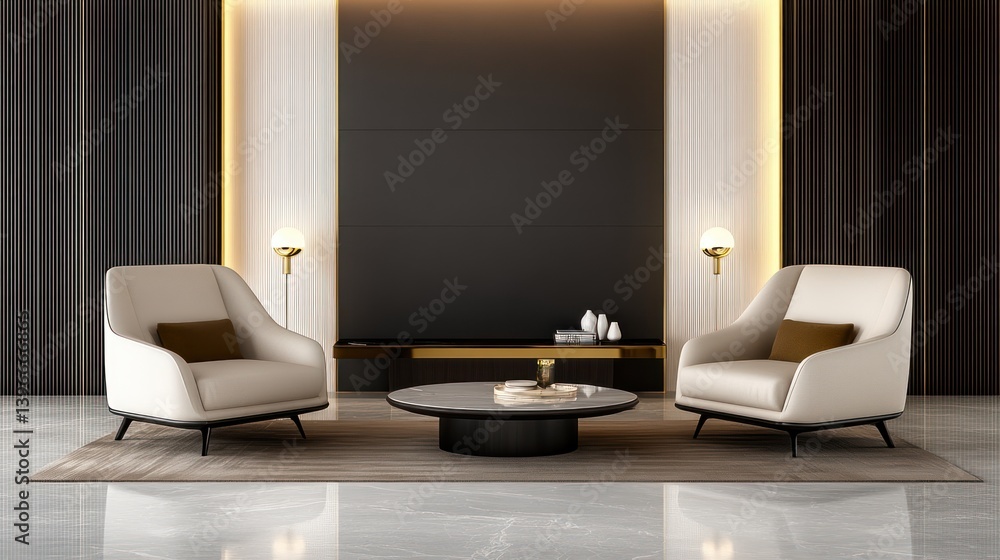 Cozy Interior with Armchair, Coffee Table, and Lamps - 3D Rendering