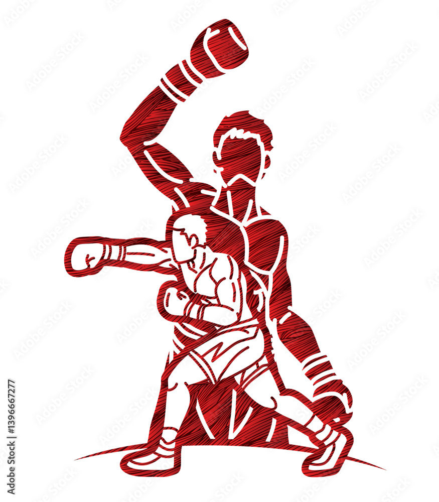 Fototapeta premium Silhouette Ultimate Fighting Kickboxing Boxing Sport Mix Action Cartoon Graphic Vector