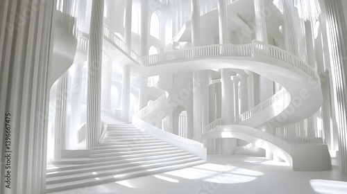 Architectural Model of Art Deco Stage Featuring Curved White Staircase