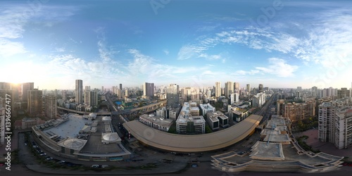 Summertime Mumbai skyline aerial view equirectangular 8K VR Spherical Panorama