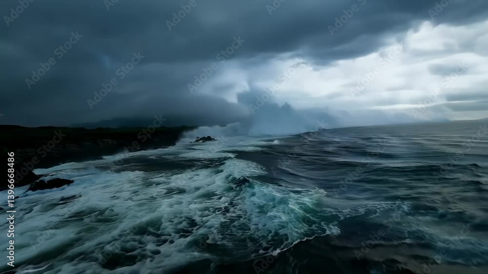 A view of crashing waves through a rocky arch, showcasing nature's beauty and power. A view of crashing waves through a rocky arch, showcasing nature's beauty and power.