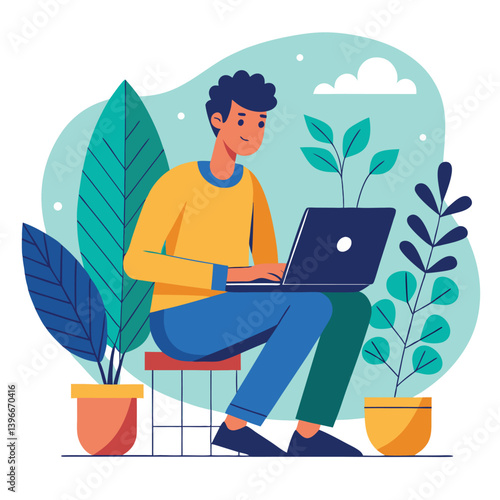 man working with her laptop vector