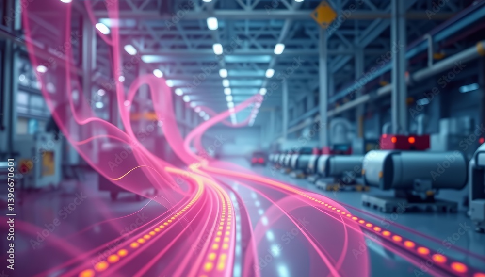 Fototapeta premium Abstract flowing lines depict automated factory process; seamless workflow, clean industrial design, manufacturing, graphic