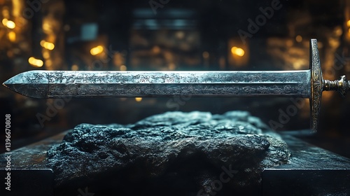 Ancient Medieval Longsword Resting Warrior’s Legacy Blade Forged Through Time Photo