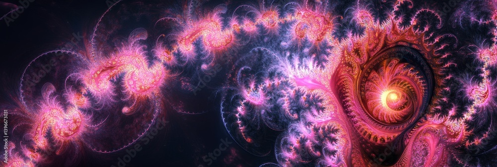 Abstract fractal art with pink purple and dark colors swirling in a vortex. Abstract fractal art with pink purple and dark colors swirling in a vortex.