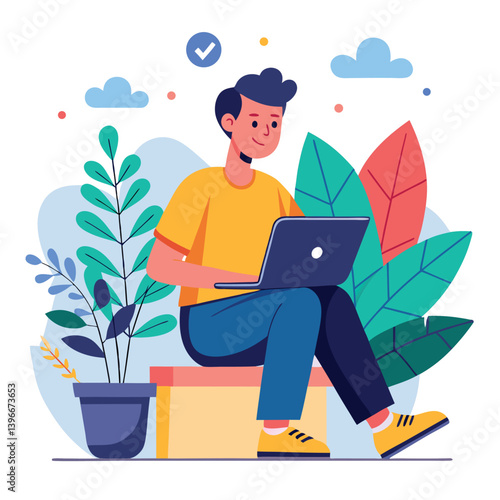 man working with her laptop vector