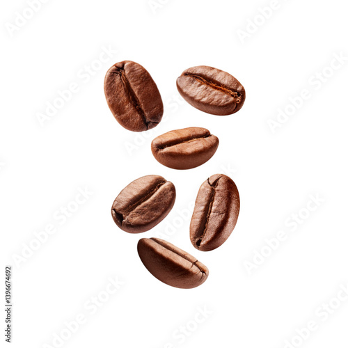 falling coffee beans on transparent background
