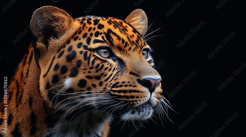 Close up portrait of a leopard face with black background wildlife animal photography for nature lovers Close up portrait of a leopard face with black background wildlife animal photography for nature lovers