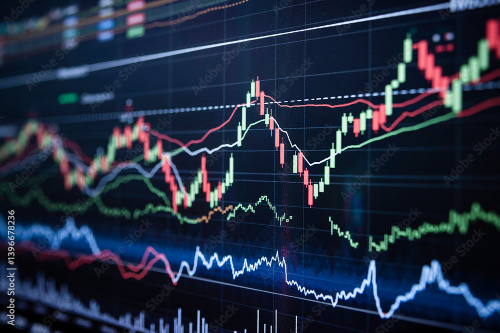 Obraz premium Financial Market Stock Charts Displayed On Screen Showing Investment Analysis Trends