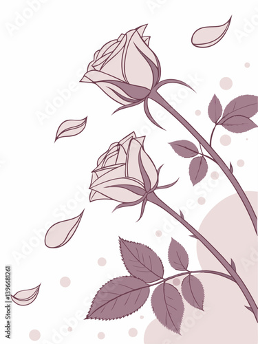 Windblown rose petals with classic bloom silhouette, floral vector for poetic decor, minimalist tattoo art, romantic greeting cards, and vintage wedding illustrations.