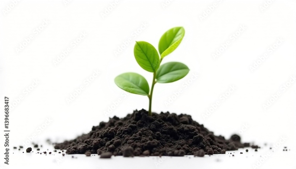 Naklejka premium Young Plant Sprouting From Soil On White Background Representing New Beginnings