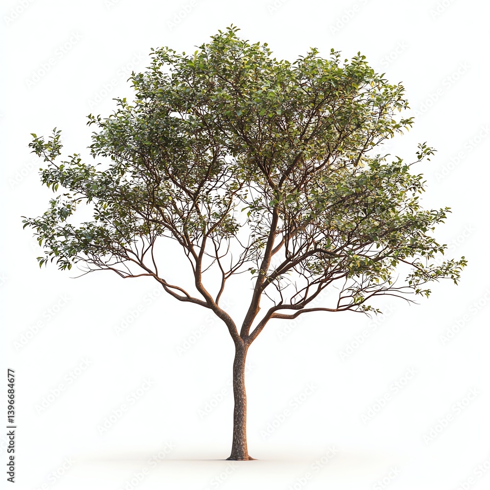 Isolated Tree with Green Leaves Against a Clean White Background Isolated Tree with Green Leaves Against a Clean White Background
