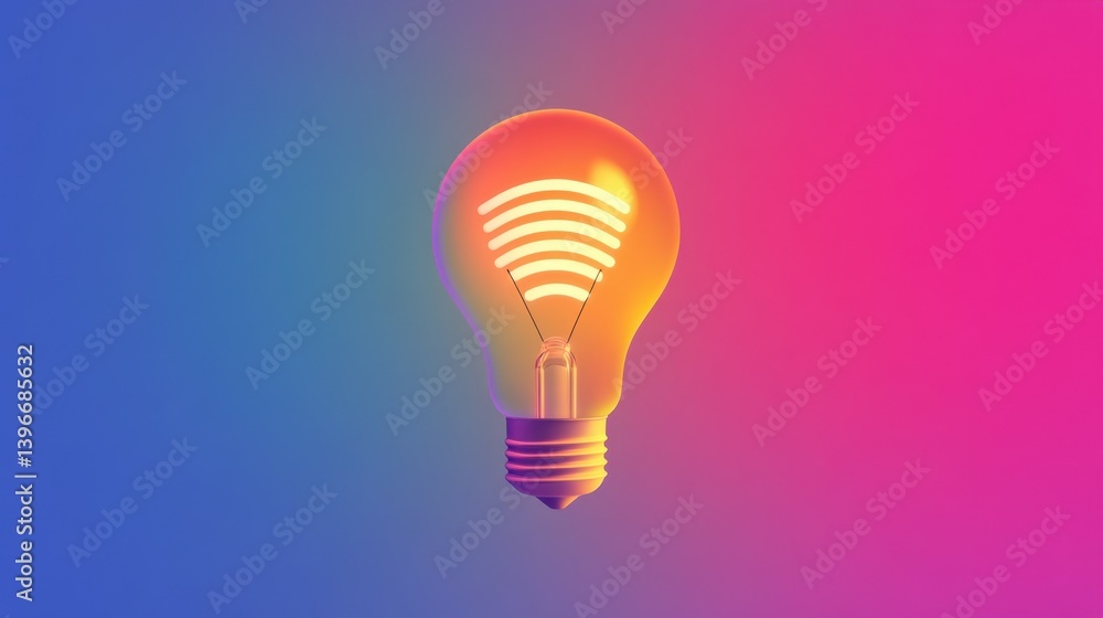 Creative Light Bulb with Wireless Symbol Concept on Gradient Background Creative Light Bulb with Wireless Symbol Concept on Gradient Background