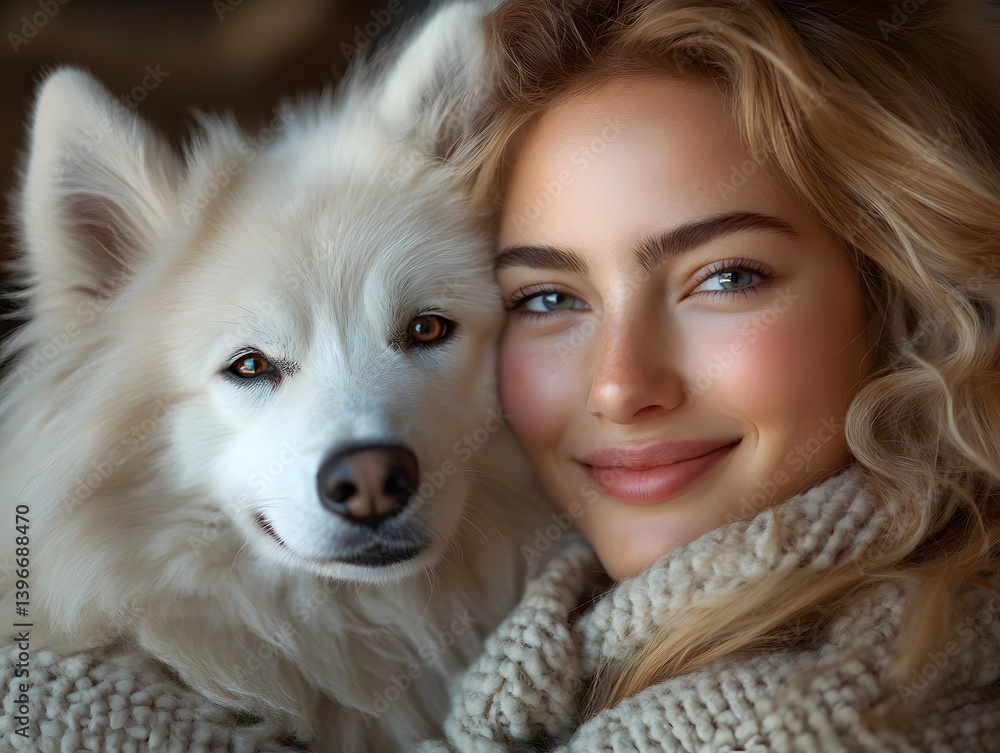 Woman hugging fluffy Samoyed dog indoors on National Pet Day, showing love, joy, affection, and the emotional companionship and human-animal bond of a happy pet owner lifestyle
Woman hugging fluffy Samoyed dog indoors on National Pet Day, showing love, joy, affection, and the emotional companionship and human-animal bond of a happy pet owner lifestyle