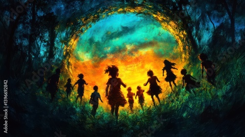 Obraz na płótnie Into the Unknown: A Group of Adventurers Embracing Exploration and Discovery in a Vibrant and Energetic Setting, Inspiring Viewers to Seek New Horizons w salonie