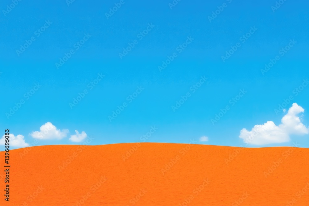 Fototapeta premium Vivid orange sand dune meets vibrant blue sky. Soft clouds dot the azure expanse