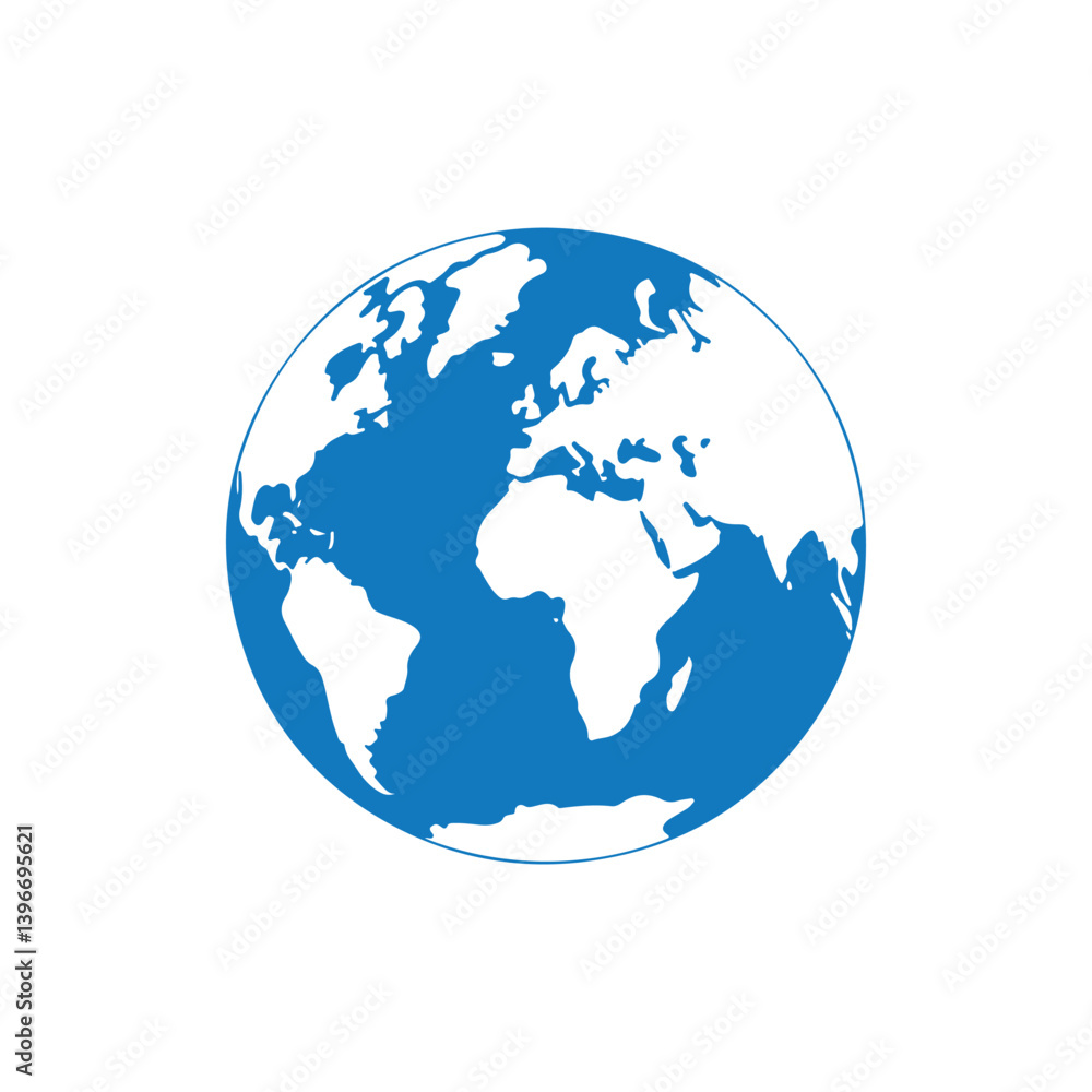 Blue and white world globe illustration. Abstract Earth globe with continents and oceans. Blue and white world globe illustration. Abstract Earth globe with continents and oceans.
