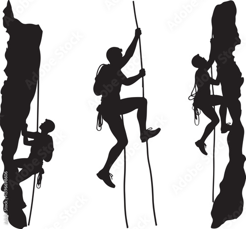 Mountain Hiking and Rock Climbing Silhouette Bundle | Adventure Vector Clipart