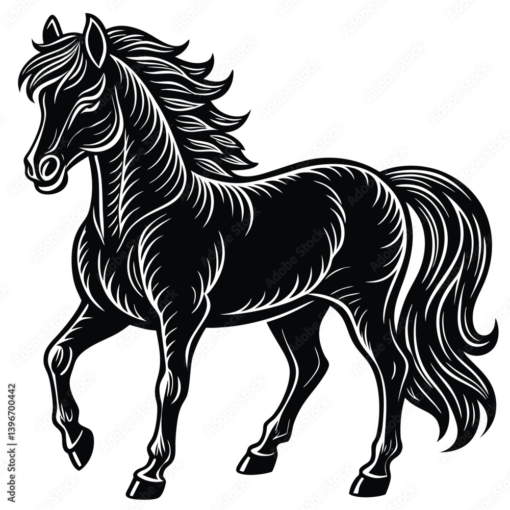 Obraz premium The black horse stallion silhouette vector illustration shows a running equine animal