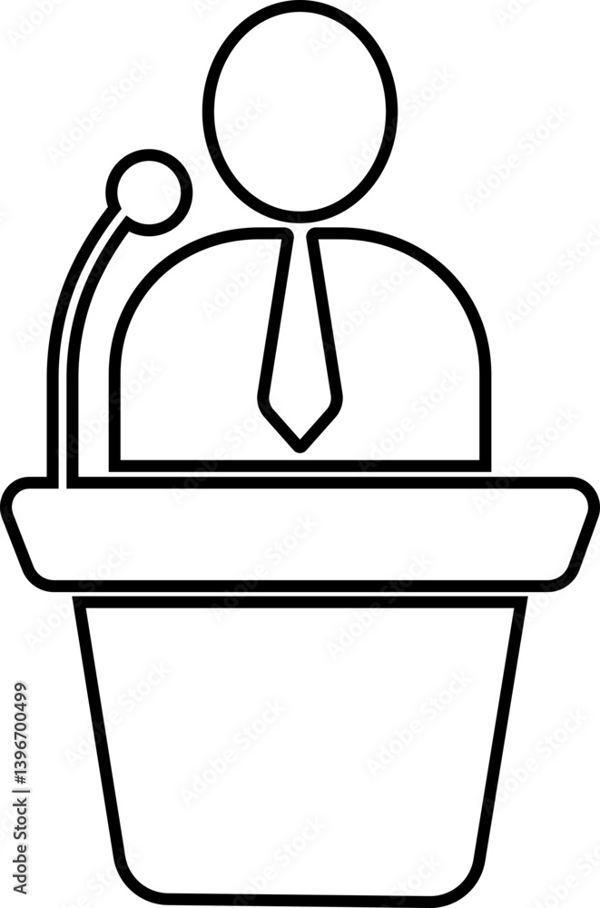 Businessman behind podium icon in line. isolated on transparent background Businessman behind podium icon in line. isolated on transparent background