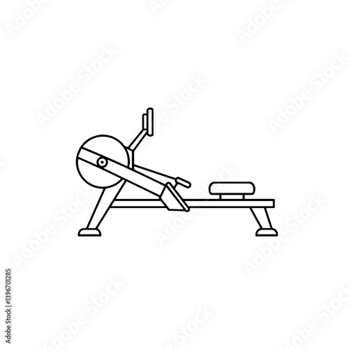 Fitness rowing machine illustration in minimalist line art style  
