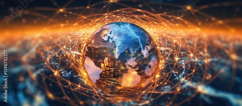 Wallpaper Mural Global Digital Network Connections Over Earth at Night with Lights Torontodigital.ca