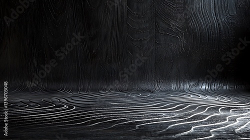 Abstract Black Background with Textured Ripples and Glossy Finish for Modern Design Applications
