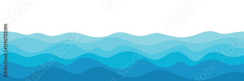 Vector drawing sea waves, seamless border, isolated on white background