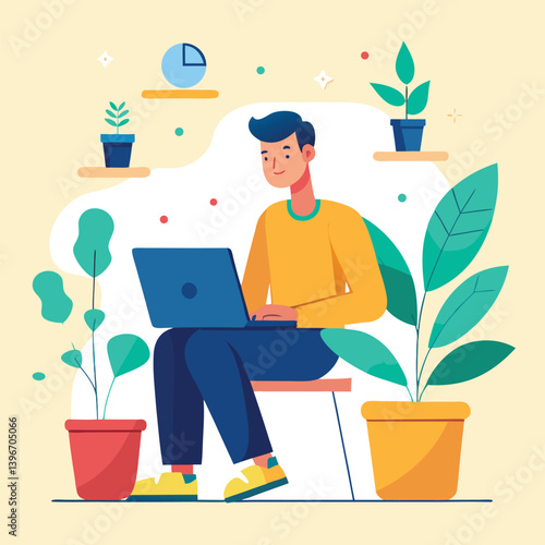 man working with her laptop vector