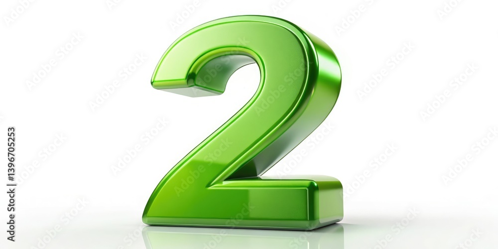 A realistic, animated 3D number two, rendered in striking green; a digital masterpiece. A realistic, animated 3D number two, rendered in striking green; a digital masterpiece.