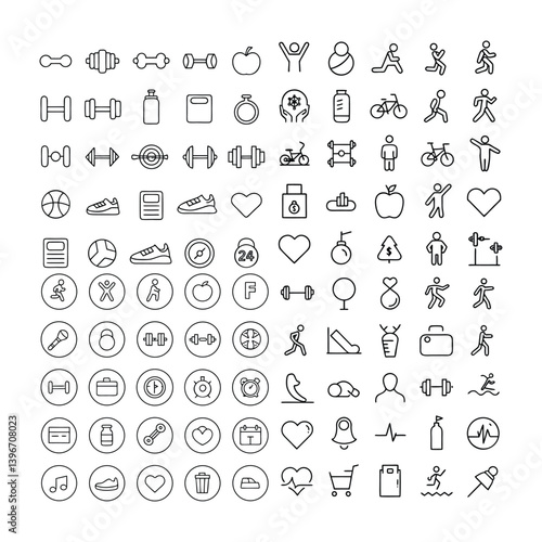 Outline Fitness Icon Set  Stroke Silhouette Vector Illustration.