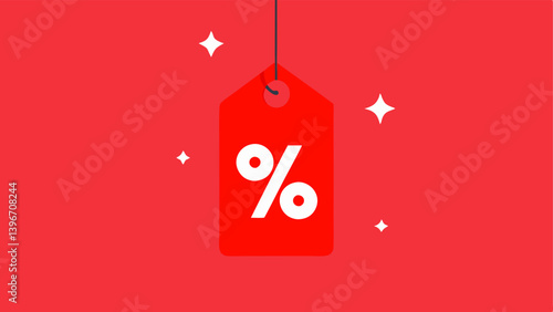 Price Tag with Discount A bright red price tag hanging from a shiny ornament prominently displaying a percentage off to highlight the sale.