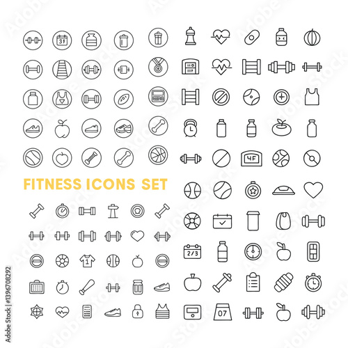 Outline Fitness Icon Set  Stroke Silhouette Vector Illustration.