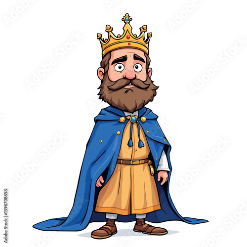 Vsai cartoon king wearing golden crown and blue cape standing